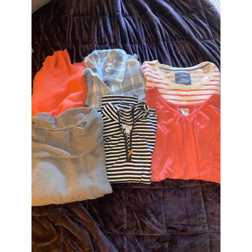 Medium large, six piece spring capsule tops shirts, women